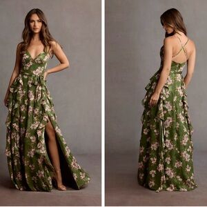 Azazie Green Floral Maxi Dress